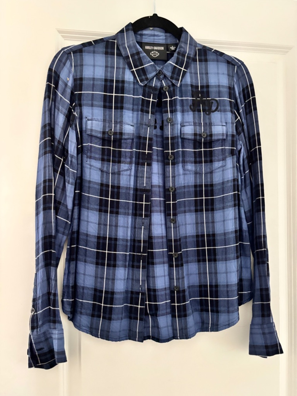 Harley-Davidson Blue and Black Plaid Button-Down Shirt